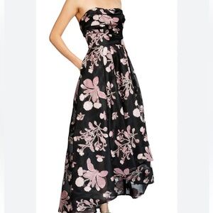 Marchesa Notte high low gown in black and pink